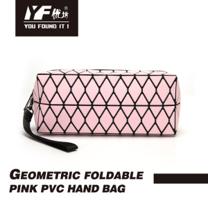 Geometric design pink PVC hand bag
