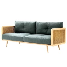 Customized Nordic Style 2-Seater Cane Wooden Fabric Sofa