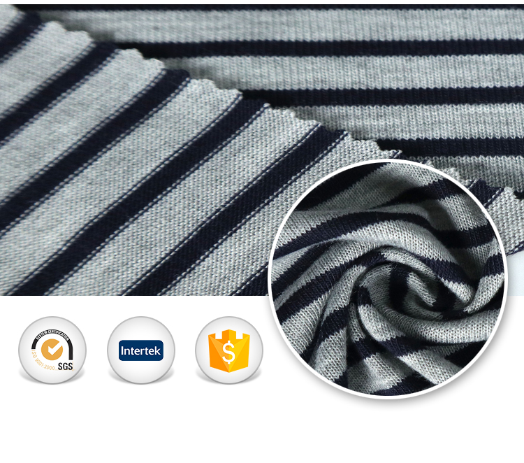 In stock shaoxing textile poly slub loose 97 polyester 3 spandex knitting stripe fabric