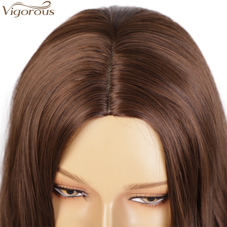 Vigorous Top Quality Fashion For Ladies Long Brown Wavy Wigs Middle Part Synthetic Fiber Wigs For Black Women Wholesales