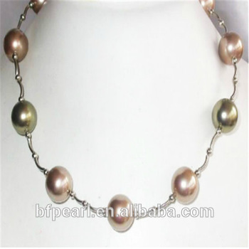 14mm Coffee Round Seashell Pearls in Necklace