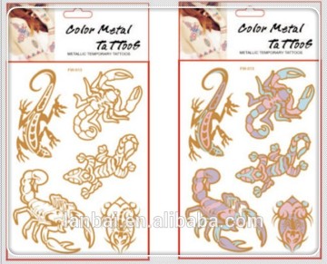 2015 hot sale eco friendly new design UV light change colors scorpion gold metallic body bracelet necklace Tattoos