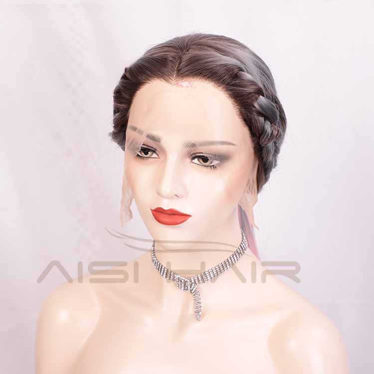 Aisi Hair Wholesale Long Silky Straight Ombre Pink Dark Root Lace Wig Middle Part Synthetic Hair Lace Frontal Wigs For Women