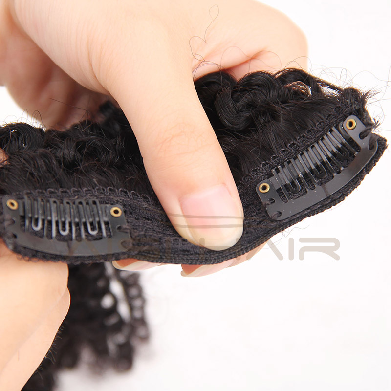 Peruvian Kinky Curly 16 Clips In Hair Extension Black Human Hair Pieces Clip In