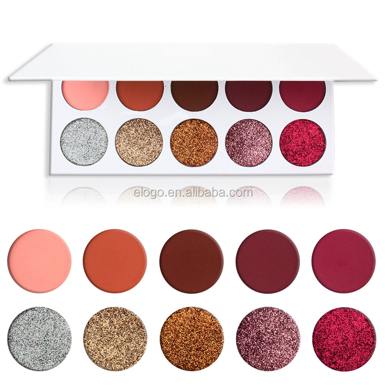 High quality Private Label Make Up Cosmetics 10 Color Pressed Glitter Eyeshadow Palette with White Box