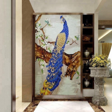 Customized stylish peacock designed natural marble mosaic mural patterns