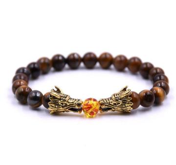Men Dragon Beads Tiger's Eye Charms Stretch Bracelet