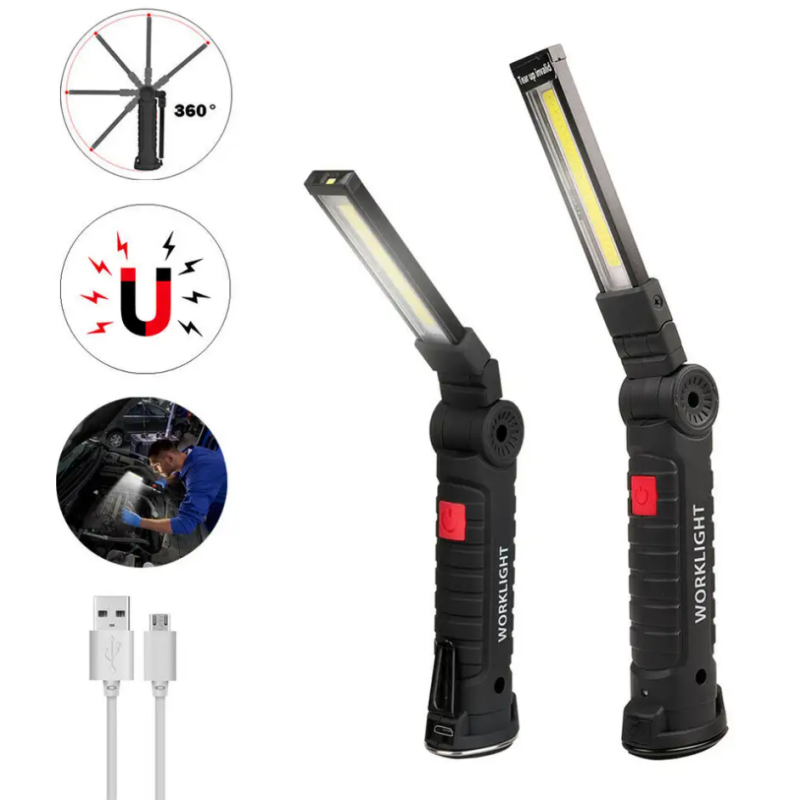 Hot LED Cob Work Light 360 stopni Rotat Usb ładowane gumowe kempanie lampa robocza z magnesem i haczykiem