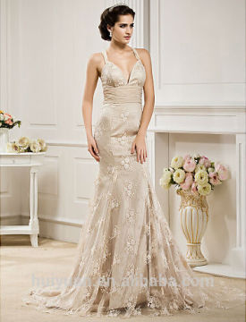 new v neck spaghetti strap plain ivory wedding dresses