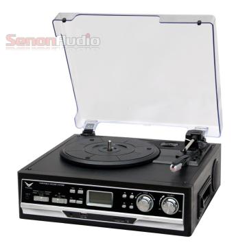 Retro Wooden Turntable with CD, USB, MP3, Cassette, and Radio Player