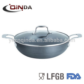 Hard anodized Aluminum wok with two handle