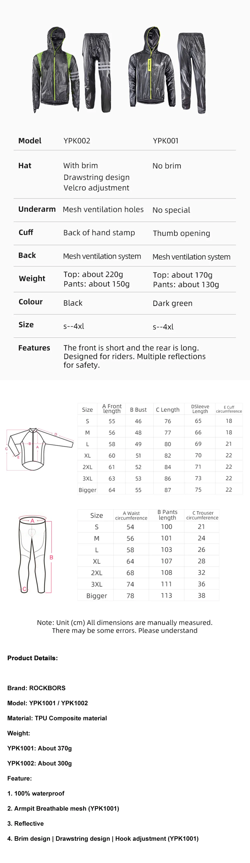 Rockbros High-Quality Breathable and Waterproof Cycling Jersey, Cycling Raincoat, Sportswear