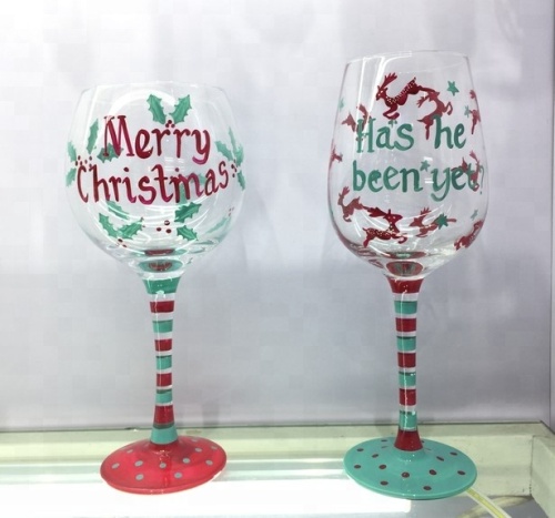 hand painted colored glass goblet wine glasses