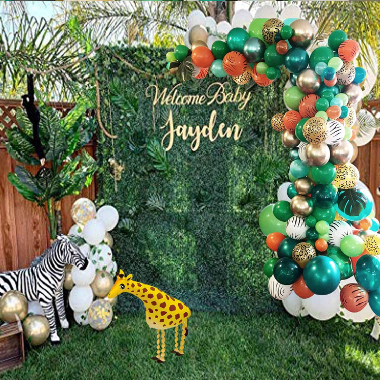 Jungle Safari Theme Party Balloon Garland Kit With Animal Balloons and Palm Leaves for Kids Birthday Party Supplies