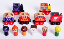 Six Painted Wooden Trains Set