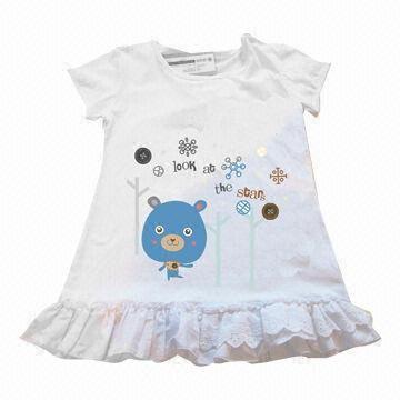 Girl's Dress with Cartoon Print, Made of 50% Cotton and 50% Polyester, 160g Jersey