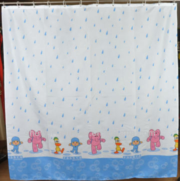 blue fabric cartoon elephant shower curtain