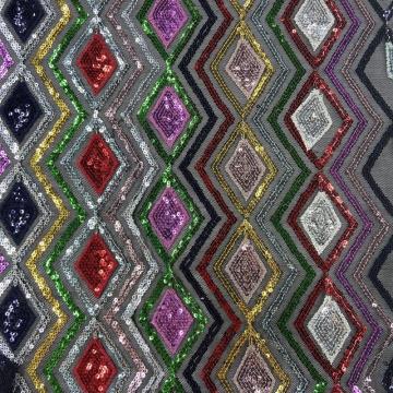 Lozenge Tassel Color Combine Sequin Embroidery Fabrics