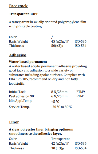 71ql01i67 Transparent Bopp Tc Water Based Permanent Pet Liner
