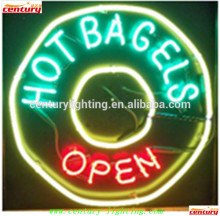 hot bagels open neon sign