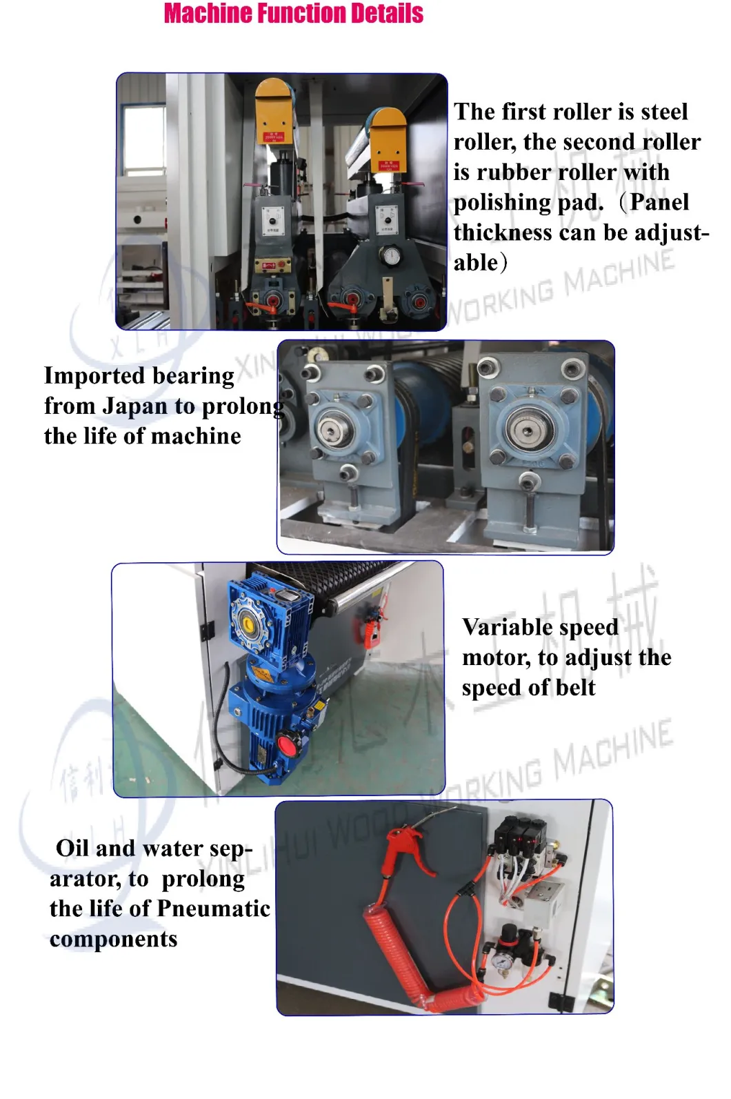 Planer Sander Machine for MDF&HDF, 1000mm Two Heads Single Side Sanding Machine for Marble and Metal Brush Sander Machine for Wood