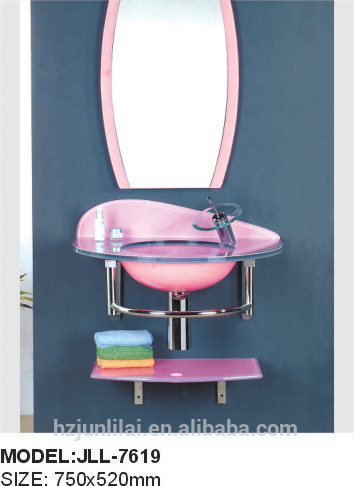 Cute Pink Glass Basin Small Wall Mounted Bathroom Glass Basin
