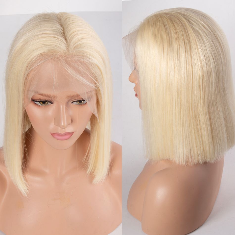 Virgin Cuticle Aligned Brazilian Human Hair Colored Lace BOB Wigs 613 Blonde Lace Front wig 8 inch bob wig