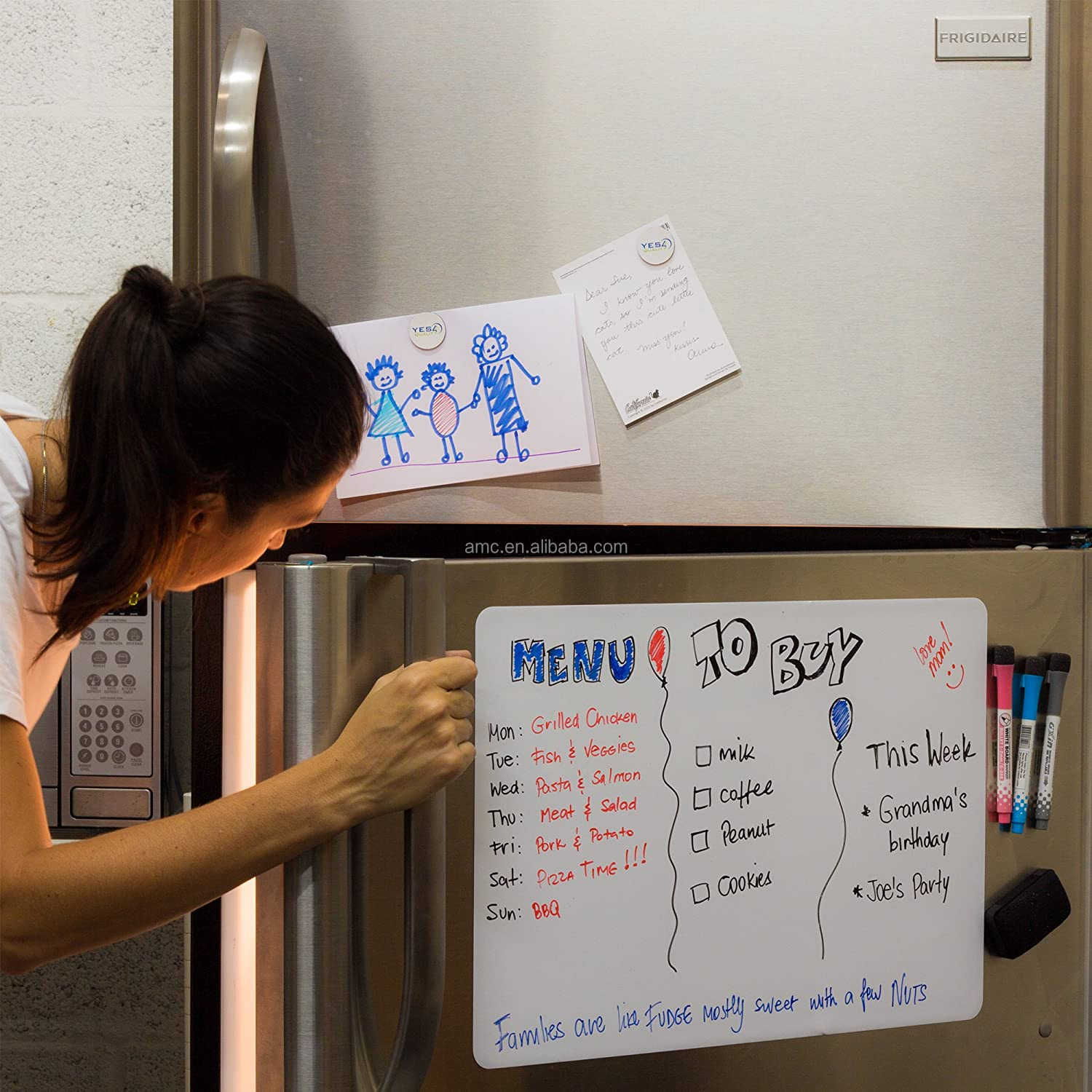 Magnetic dry erase whiteboard sheet with magnetized back with pen marker