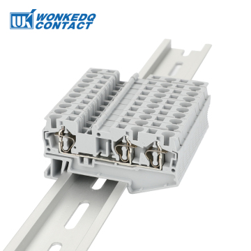 Din Rail Terminal Blocks 10Pcs ST-4-TWIN Connectors Electrical Wiring Return Pull Type Three Conductors Terminal Blocks