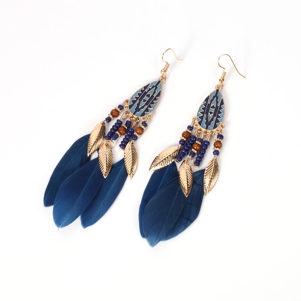 Leaf Pendant Feather Earrings