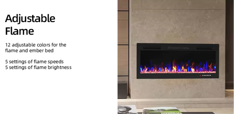 Electric Fireplace in-Wall Recessed and Wall Mounted 1500W Fireplace Heater and Linear Fireplace with Timer Multi color Flames