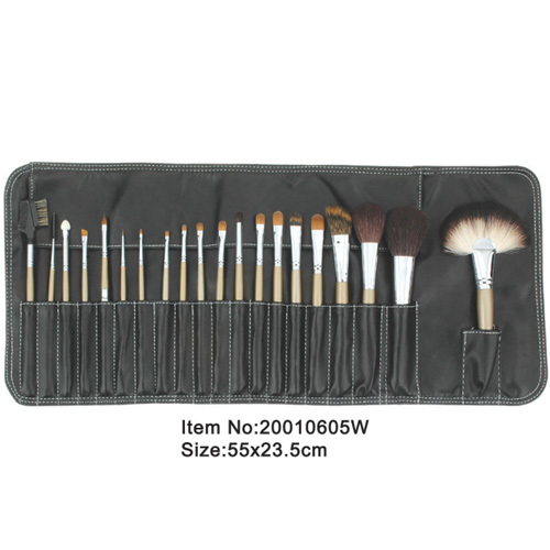 20pcs marfil manija plástica animal/nylon pelo maquillaje cepillo conjunto con costura lienzo negro caso