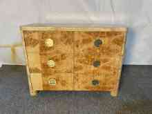 Mid Century Burl Veneer Cabinet 6-Drawer Dresser