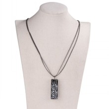 Silver Plating Rectangle Pendant Necklaces And Rhinestone