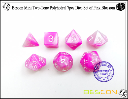Bescon Mini de dos tonos, poliédrico, 7 piezas, dados, conjunto de Pink Blossom-4 Bescon Mini Two-Tone Polyhedral 7pcs Dice Set of Pink Blossom-4