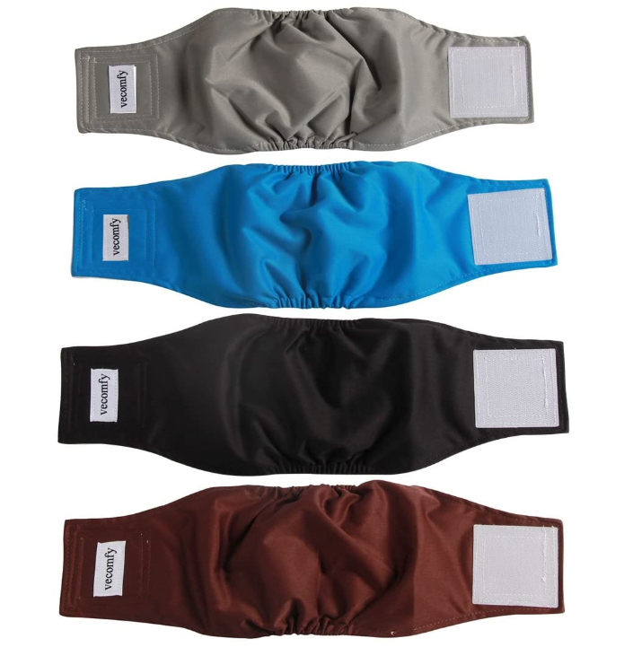 4 Pack Washable Belly Bands for Male Dogs