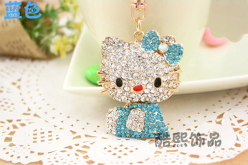 Creative men and women gifts cute hello kitty cat rhinestone Keychain fashion bag hanger crystal keyring