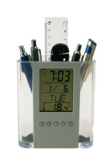 Factory supply leather pen holder digital clock