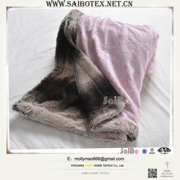 pink color faux fur softextile plush blanket