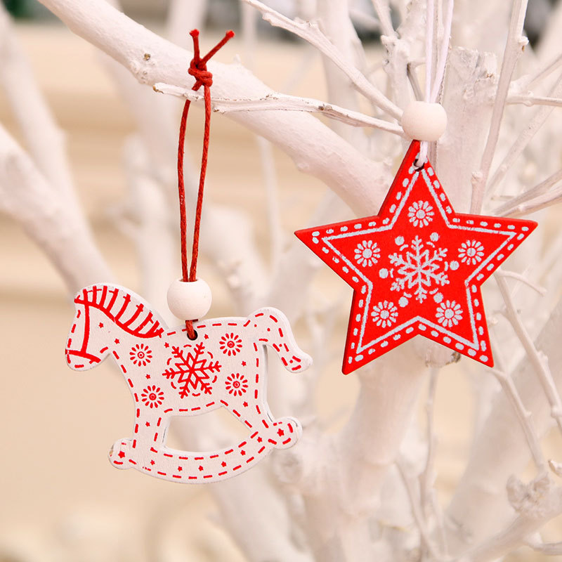 12Pcs Christmas Snowflakes Wooden Pendants Xmas Tree Ornaments Home Hanging Decor Christmas Decorations for Home Navidad 2020