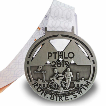 Medalla de natación de bicicleta de metal de platado plateado personalizado