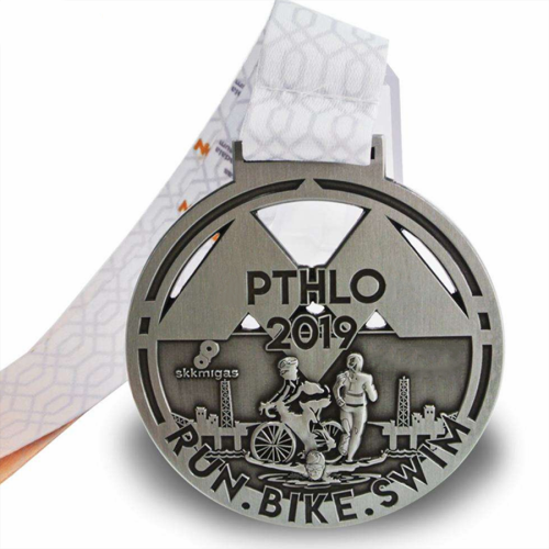 カスタムシルバーメッキメタルランバイクスイムメダル