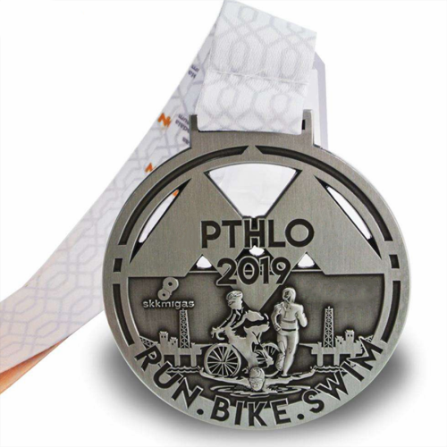 Médaille de baignade à vélo de course en métal en métal argenté personnalisé