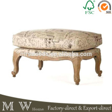 french country script linen chair ottoman, linen upholstered ottoman, script linen chair ottoman