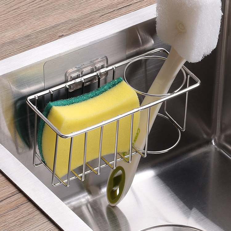 Kitchen Polished Stainless Steel Sink Suction Organizer Basket Sink Caddy Sponge Holder Soap Brush Holder