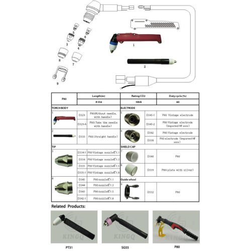 Plasma cutting part P80 nozzle and electrode