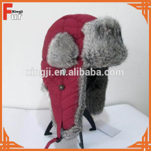 Wholesale Trapper Hat Gunuine Rabbit Skin with Waterproof Cloth Shell Snow Winer Hat Earflap Hat