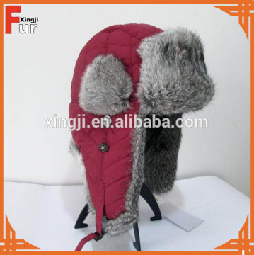 Wholesale Trapper Hat Gunuine Rabbit Skin with Waterproof Cloth Shell Snow Winer Hat Earflap Hat