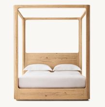Minimalist Solid Oak Wood Oslo Panel Platform Canopy Bed - King/Queen Size