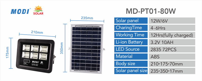 80W solar powered led flood light